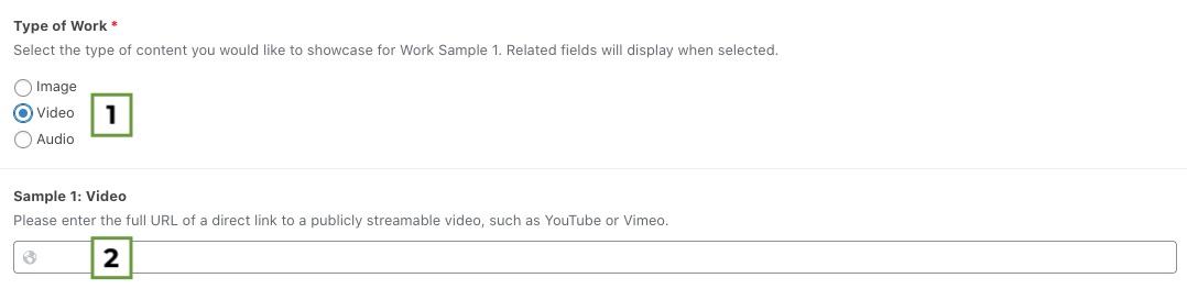 Adding a video as a Work Sample.